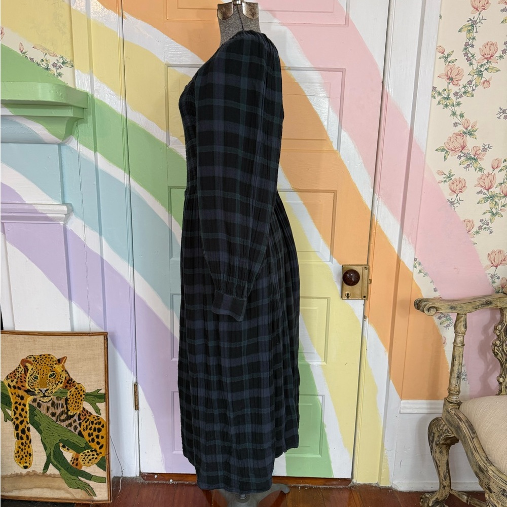 Madewell 100% Cotton Lightspun Long Sleeve Smocked Midi Plaid Dress Sz 2X 💚🍄 - Picture 4 of 12